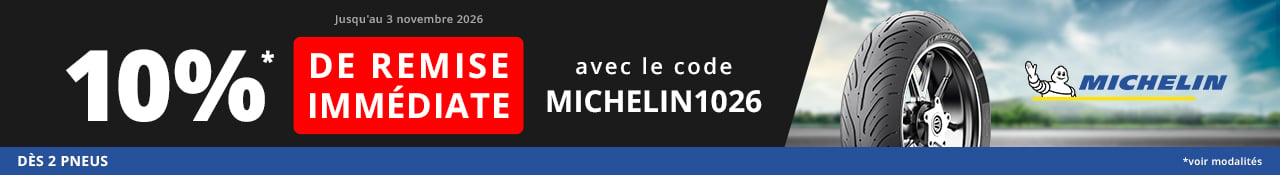 Promotions Allopneus : 10 pourcent de remise jusqu'au 3 novembre 2026 dès 2 pneus moto Michelin voir modalités