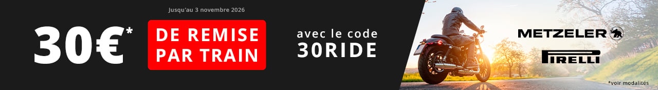 Promotions Allopneus : 30 de remise jusqu'au 3 novembre 2026 dès 2 pneus moto Pirelli ou Metzeler voir modalités